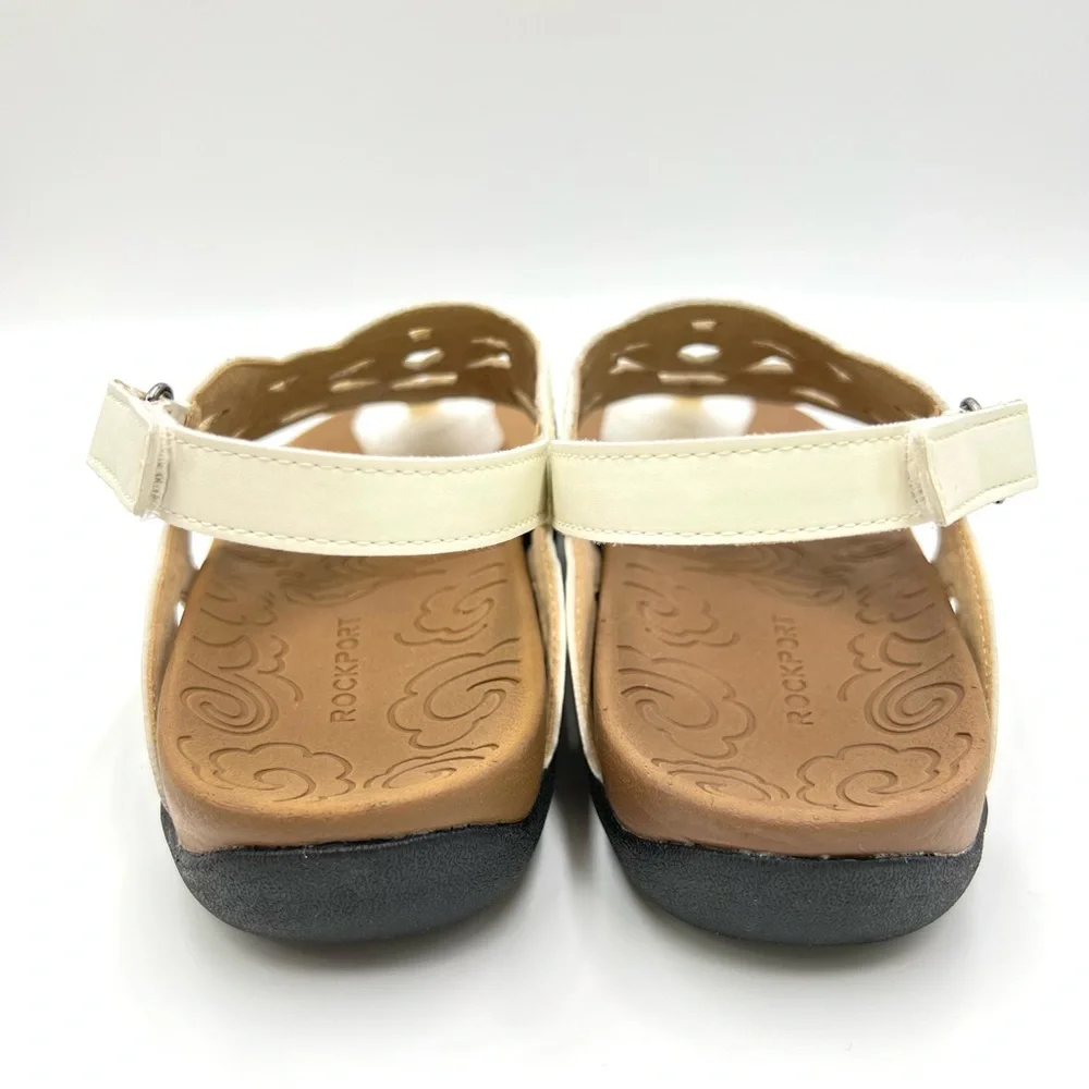 Rockport Womens Size 7 Ridge Sling Ivory‎ White Cutout Summer Sandals Shoes